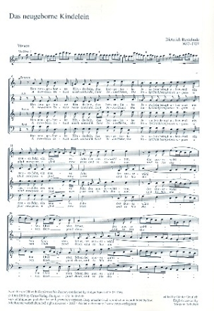 Das neugeborene Kindelein BuxWV13 fr gem Chor, 3 Violinen und Bc Chorpartitur