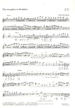 Das neugeborene Kindelein BUXWV13 fr gem Chor, 3 Violinen und Bc Violine 1