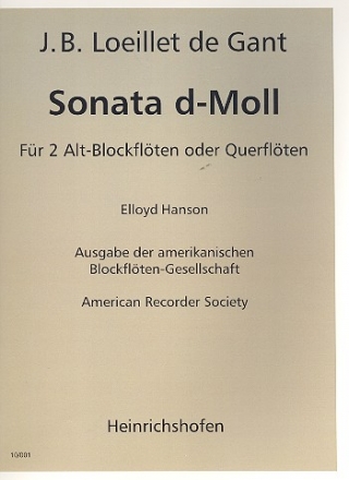 Sonate d-Moll fr 2 Altblockflten (Flten) Spielpartitur Verlagskopie