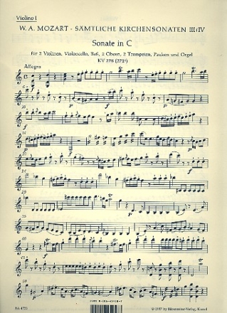 2 Sonaten C-Dur KV278 und KV329 fr Orgel und Orchester Violine 1