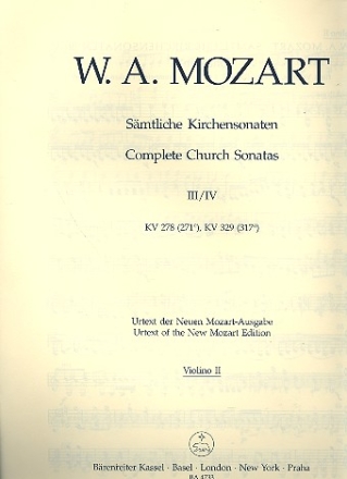 2 Sonaten C-Dur KV278 und KV329 fr Orgel und Orchester Violine 2
