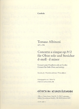 Concerto  cinque d-Moll op.9,2 fr Oboe, Streicher und Bc Continuo (= Cembalo)