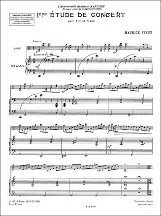 SIX ETUDES DE CONCERT POUR ALTO ET PIANO NO. 1, UT MAJEUR PARTITION+1PARTIE  V E R G R I FFEN