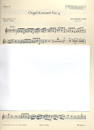 Konzert F-Dur op.4,4 fr Orgel und Orchester Oboe 2