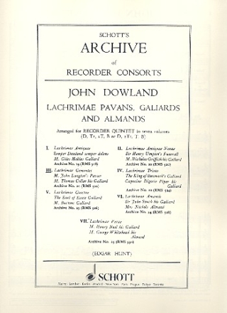 Lachrimae Pavans, Galiards and Almands vol.3 for 5 recorders score