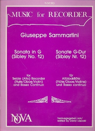 Sonata G major for treble recorder (flute, oboe, violin) and bc