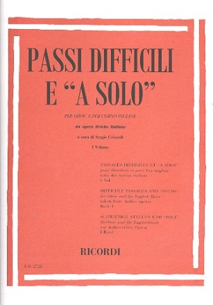 Passi difficili e a solo vol.1 per oboe e per corno inglese da opere liriche italiane