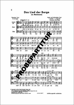 Das Lied der Berge f�r gem Chor und Klavier Klavierpartitur