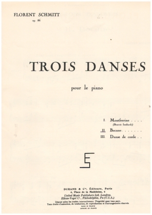 BOCANE POUR PIANO 3 DANSES OP.86,3 POUR LE PIANO