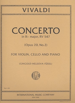 Concerto B Flat Major RV 547, op.20/2 for violin, cello and orchestra for violin, cello and piano, parts