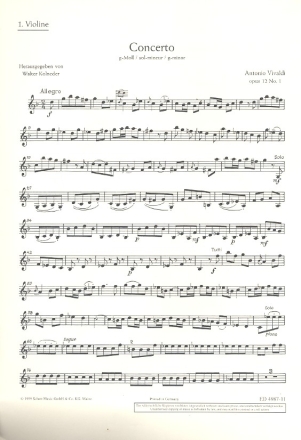 Concerto g-Moll op. 12/1 RV 317 / PV 343 fr Violine, Streichorchester und Cembalo (Klavier) Einzelstimme - Violine I