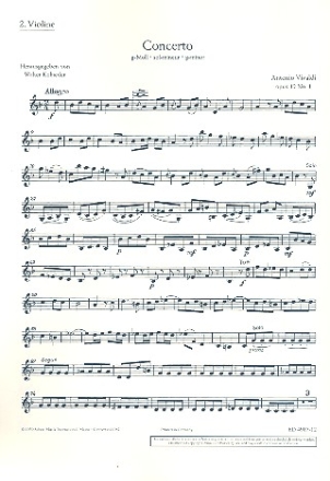 Concerto g-Moll op. 12/1 RV 317 / PV 343 fr Violine, Streichorchester und Cembalo (Klavier) Einzelstimme - Violine II