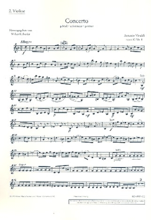 Concerto g-Moll op. 12/1 RV 317 / PV 343 fr Violine, Streichorchester und Cembalo (Klavier) Einzelstimme - Violine II
