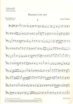 IX Ricercari fr Streichtrio oder andere Instrumente Einzelstimme - Violoncello, Viola da gamba