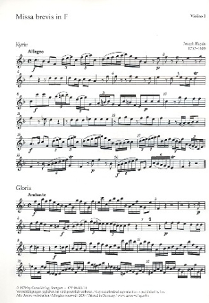 Missa brevis F-Dur fr Soli (SS), Chor und Orchester Violine 1