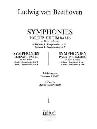 SYMPHONIES PARTIES DE TIMBALES VOLUME 1, SYMPHONIES 1 A 5 REMY, JACQUES, ED                BJ