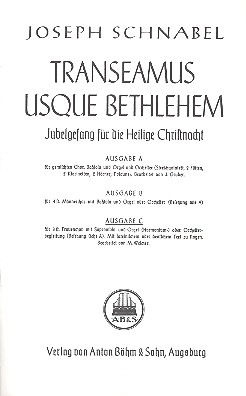 Transeamus usque Bethlehem Ausgabe C fr Sopran, Frauenchor und Orgel (Orchester),   Orgelauszug (=Partitur)