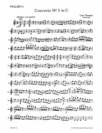 Konzert C-Dur Nr.3 fr Violoncello und Orchester Violine 1