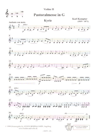 Pastoralmesse G-Dur op.24 fr Soli, Chor, Orgel und Orchester Violine 2