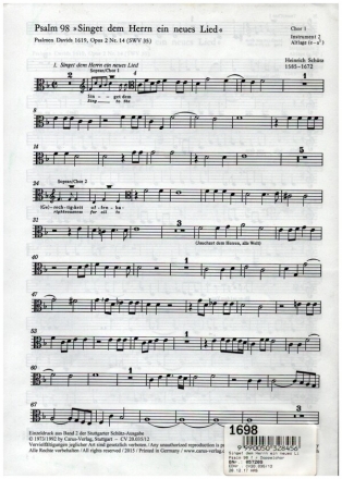 Singet dem Herrn ein neues Lied Psalm 98 fr Doppelchor Chor 1, Instrument 2