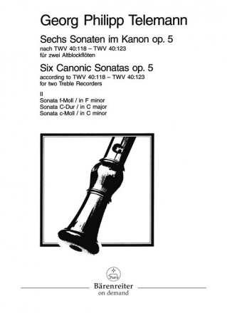 6 Sonaten im Kanon op.5 Band 2 TWV40:121-123 fr 2 Altblockflten Spielpartitur