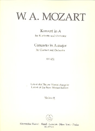 Konzert A-Dur KV622 fr Klarinette und Orchester Violine 2