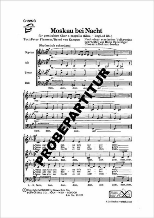 Moskau bei Nacht f�r gem Chor und Klavier Chorpartitur