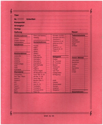 Notenumschlag Quart-Format 29 x 35 cm hoch rot