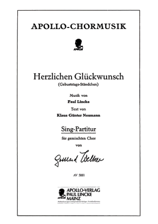 Herzlichen Glckwunsch fr gem Chor a cappella Partitur