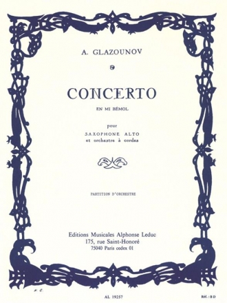 Concerto mi bemol majeur op.109 pour saxophone alto et orchestre  cordes,  partition