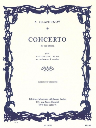Concerto mi bemol majeur op.109 pour saxophone alto et orchestre  cordes,   partition