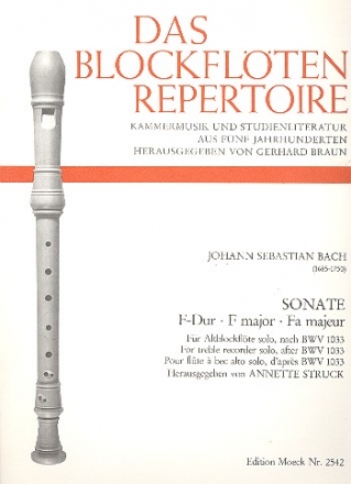 Sonate F-Dur nach BWV1033 fr Altblockflte solo