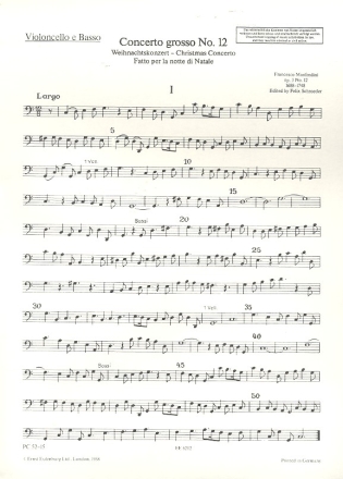 Concerto grosso C-Dur op.3,12 fr 2 Violinen und Streicher Cello/Bass
