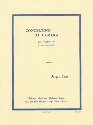 Concertino da camera pour saxophone alto et 11 instruments pour saxophone alto et piano