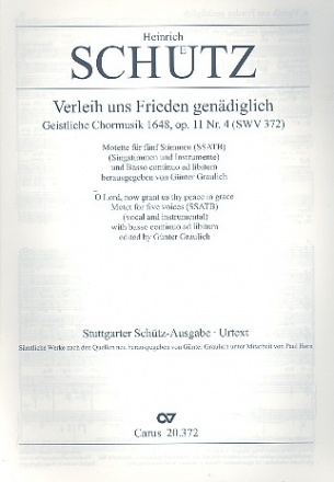 Verleih uns Frieden gndiglich SWV372 fr SSATB und/oder 5 Instrumente, Partitur ohne Umschlag