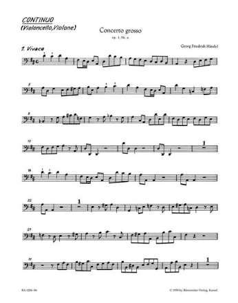 Concerto grosso D-Dur op.3,6 HWV317 fr Orchester Cello/Ba
