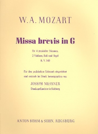 Missa Brevis G-Dur KV140 fr Soli, Chor und Streicher Orgelauszug