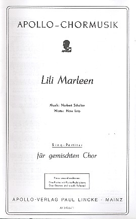 Lili Marleen fr gem Chor und Klavier Chorpartitur (dt)