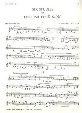 6 Studies in English Folk Songs for instrument and piano clarinet part