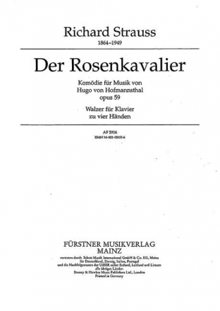 Walzer aus Der Rosenkavalier op. 59 fr Klavier zu 4 Hnden