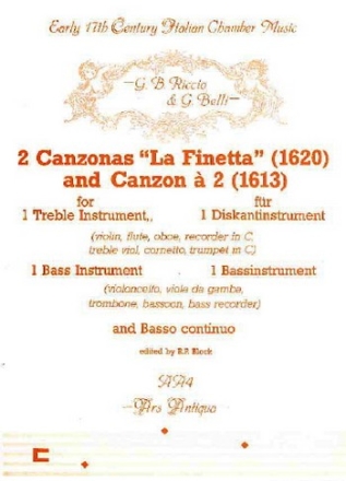 La finetta  and  canzon a 2 fr Diskantinstrument, Bassinstrument und Bc 3 Spielpartituren