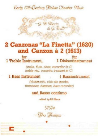 La finetta  and  canzon a 2 fr Diskantinstrument, Bassinstrument und Bc 3 Spielpartituren