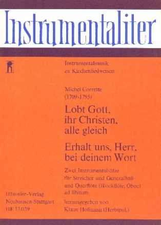 2 Instrumentalsaetze  fr Streicher und Generalba und Querflte (Blockflte, Oboe) ad lib. Partitur