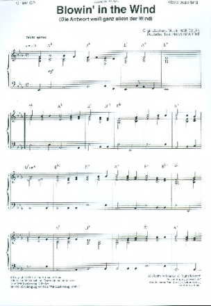 Blowin' in the Wind fr gem Chor und Klavier Partitur (en/dt)