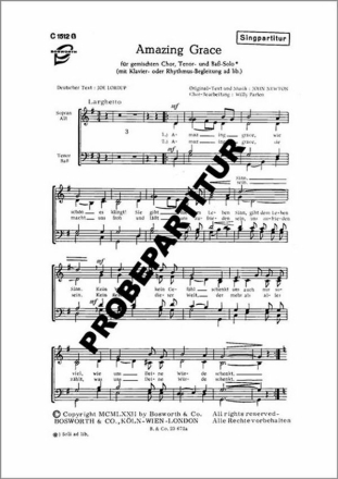 Amazing Grace f�r gem Chor und Klavier Klavierpartitur