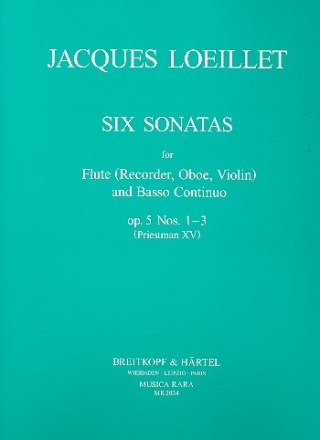 6 sonatas op.5 vol.1 (nos.1-3) for flute and bc score and 2 parts