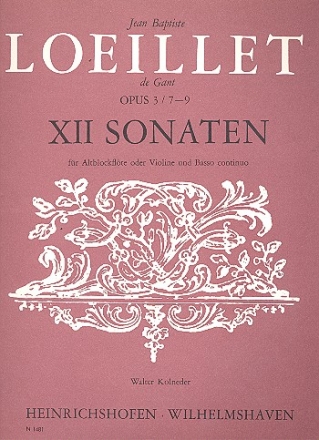 12 Sonaten op.3 Band 3 (Nr.7-9) fr Altblockflte (Violine) und Bc