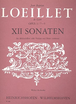 12 Sonaten op.3 Band 3 (Nr.7-9) fr Altblockflte (Violine) und Bc