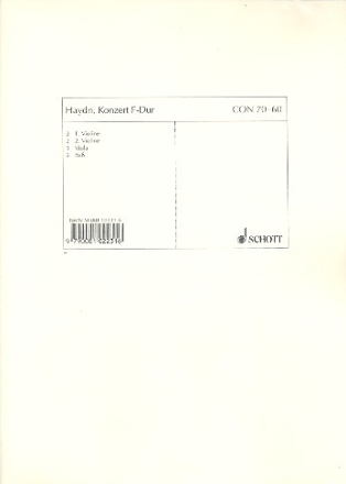 Konzert F-Dur Hob. XVIII: 3 fr Klavier (Cembalo) und Streicher, 2 Hrner ad libitum Streicher-Ergnzungssatz - 2 Violinen I, 2 Violinen II, Viola, 2 Bassi