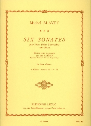 6 sonates sans basse vol.2 pour 2 flutes 2 partitions